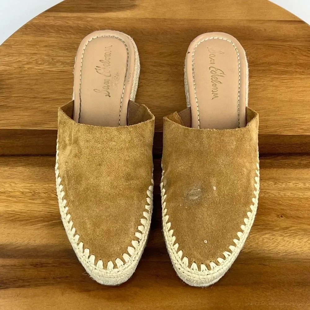 Womens Sam Edelman Austin Brown‎ Suede Espadrille Mules Shoes Size 9 M GUC
